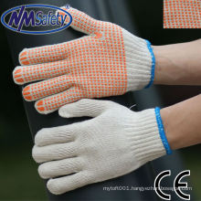 NMSAFETY polycotton string knitted glove with orange PVC dots glove
